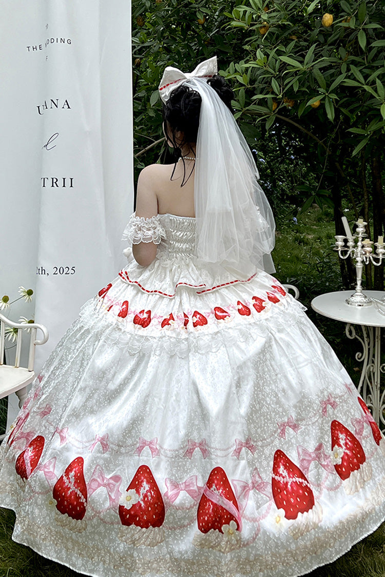 Gothic Lolita Dress - True Love Strawberry, White, Ruffled, Printed, Sweet Style - additional product view 11