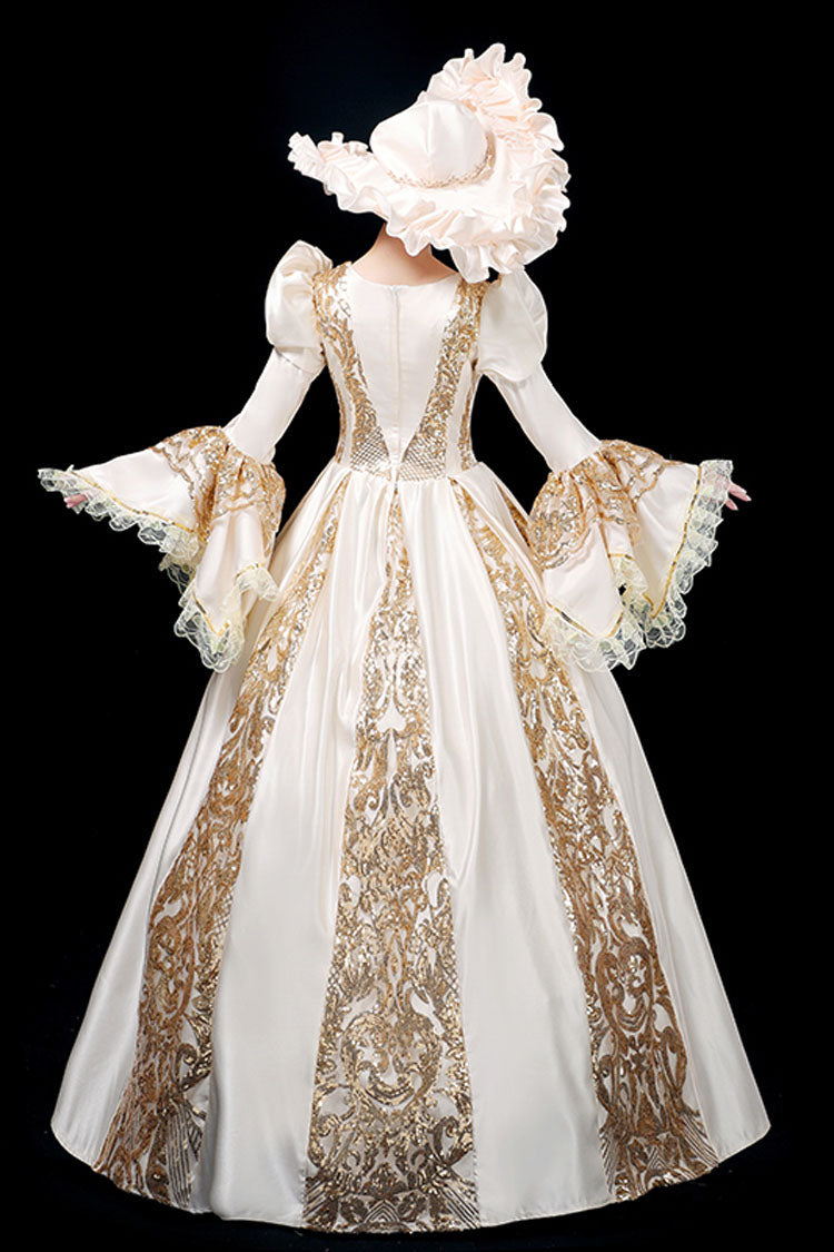Gothic Lolita Dress - Trumpet Sleeves, Gold, Long Sleeves, Victorian Style, Printed - additional product view 2