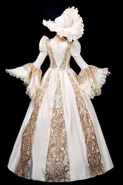 Gothic Lolita Dress - Trumpet Sleeves, Gold, Long Sleeves, Victorian Style, Printed - additional product view 2