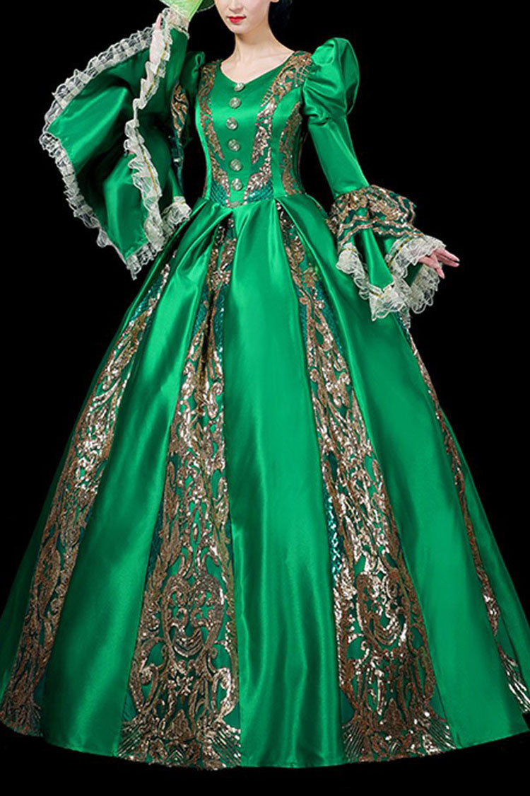 Gothic Lolita Dress - Trumpet Sleeves, Gold, Long Sleeves, Victorian Style, Printed - S Green / M Green / L Green option