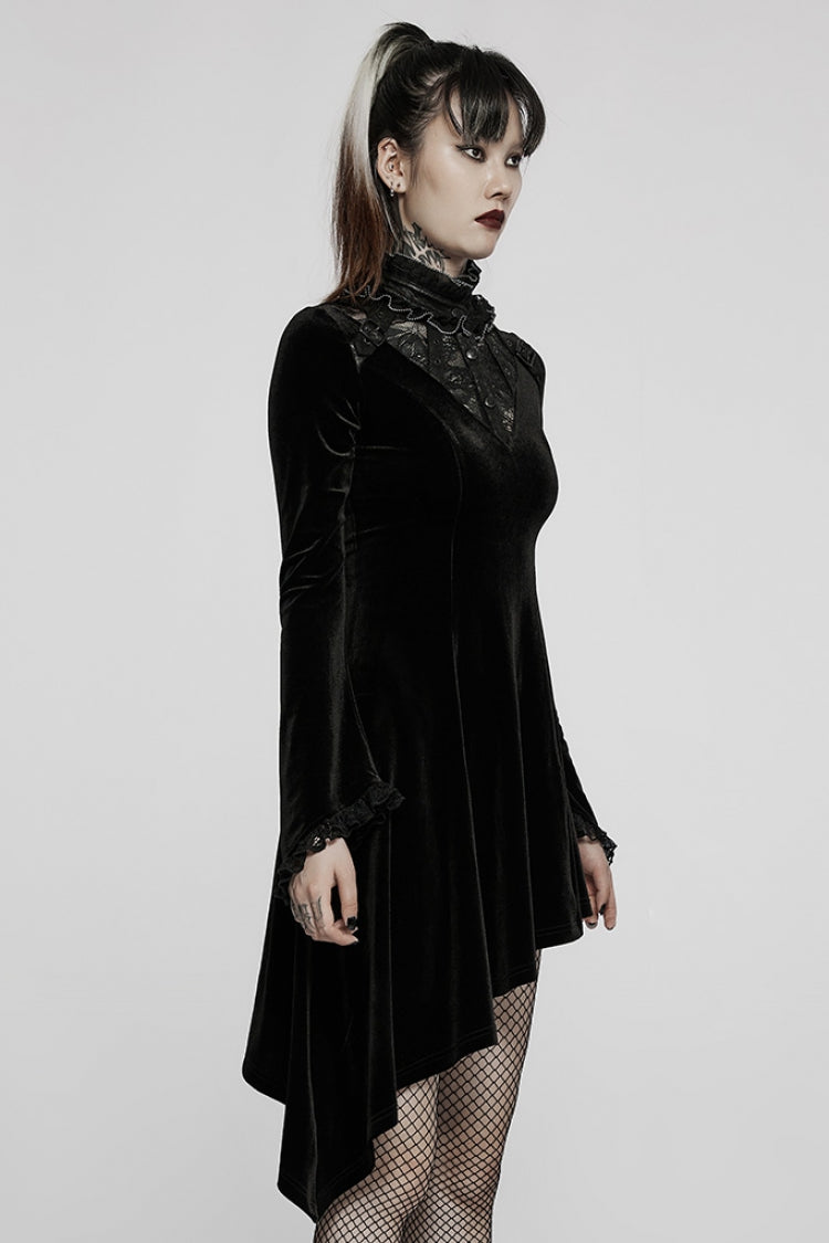 Gothic Lolita Dress - Trumpet Stitching Lace Irregular, 2 Colors, Stand Collar, Lace Trim - additional product view 2