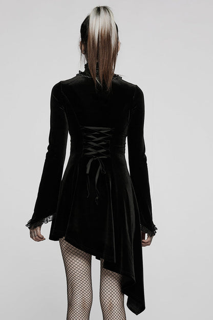 Gothic Lolita Dress - Trumpet Stitching Lace Irregular, 2 Colors, Stand Collar, Lace Trim - additional product view 3