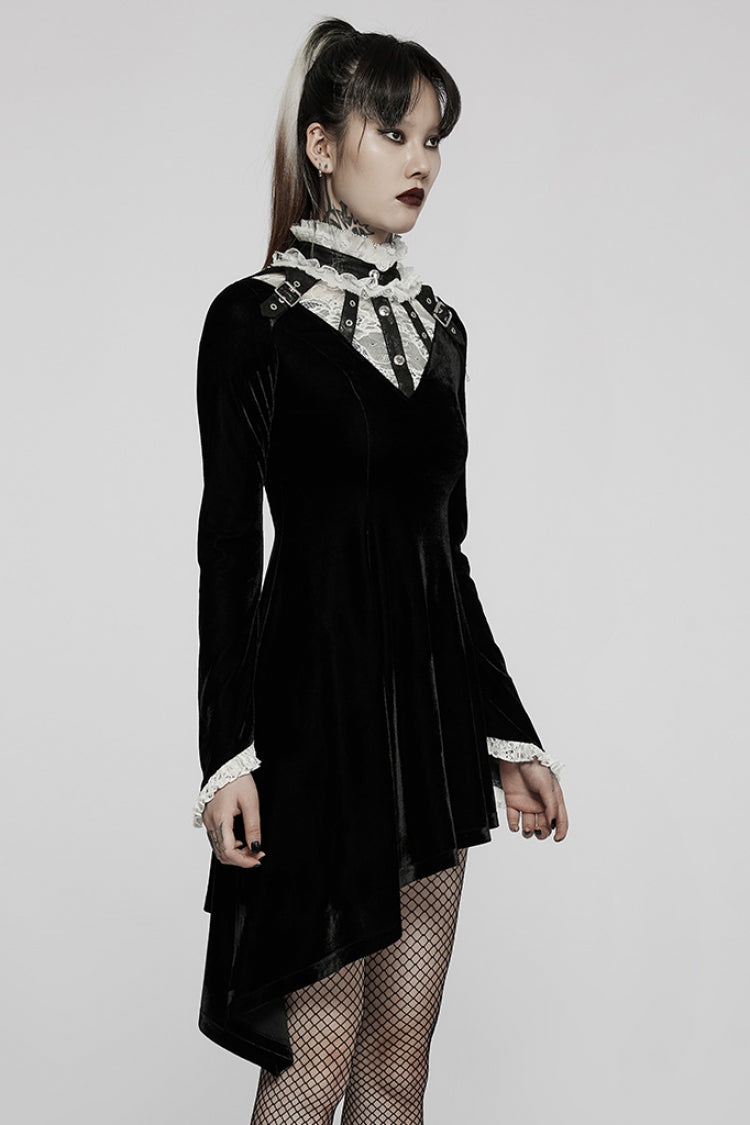 Gothic Lolita Dress - Trumpet Stitching Lace Irregular, 2 Colors, Stand Collar, Lace Trim - additional product view 10