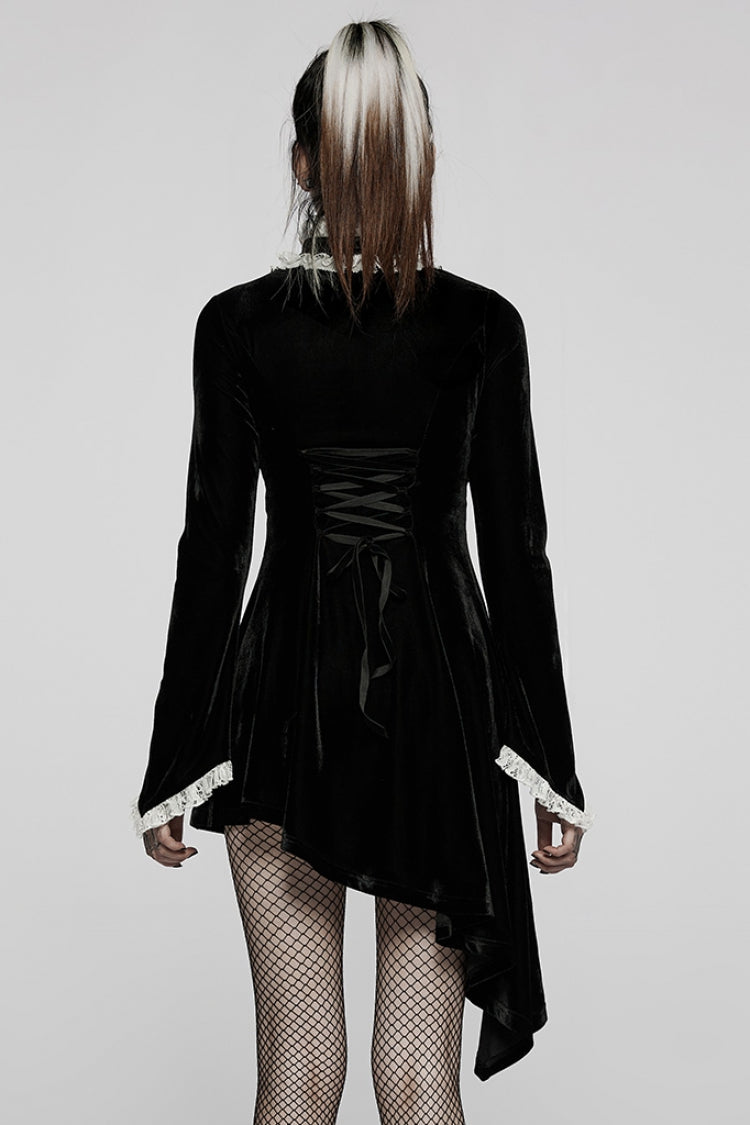 Gothic Lolita Dress - Trumpet Stitching Lace Irregular, 2 Colors, Stand Collar, Lace Trim - additional product view 11
