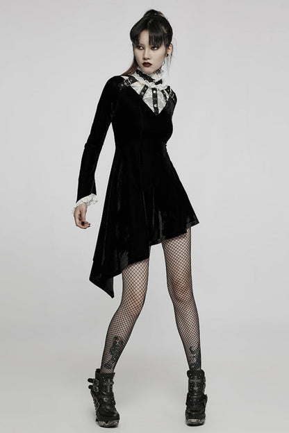 Gothic Lolita Dress - Trumpet Stitching Lace Irregular, 2 Colors, Stand Collar, Lace Trim - additional product view 12