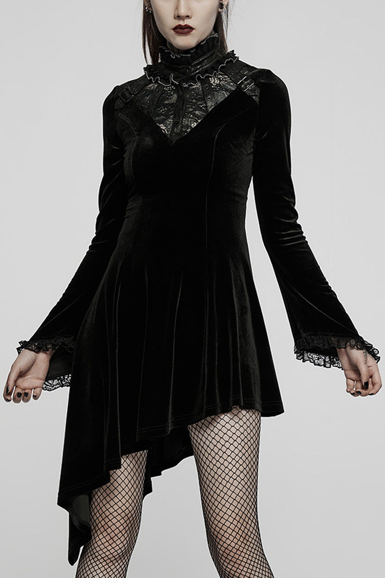 Gothic Lolita Dress - Trumpet Stitching Lace Irregular, 2 Colors, Stand Collar, Lace Trim - main product image