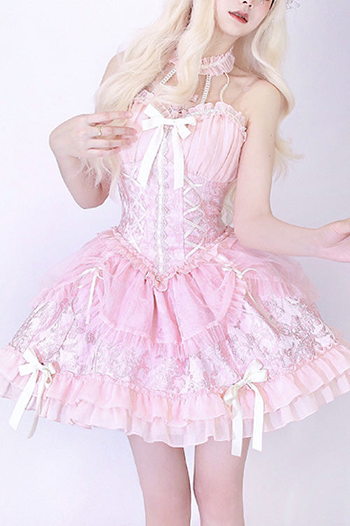 Gothic Lolita Dress - Tube Top, Pink, Ruffled, Layered, Sweet Style - additional product view 2