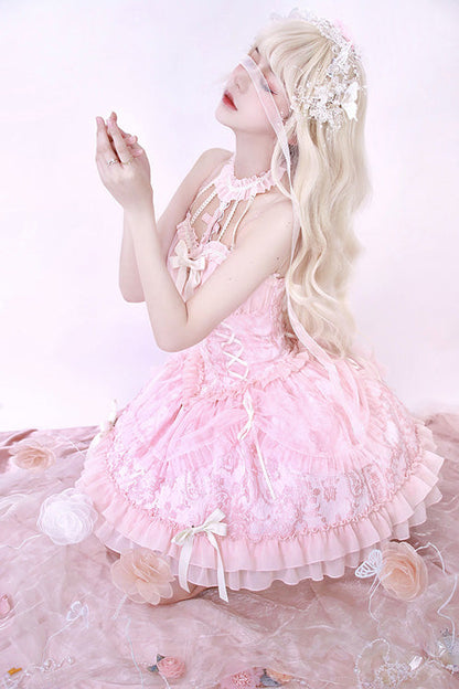 Gothic Lolita Dress - Tube Top, Pink, Ruffled, Layered, Sweet Style - additional product view 7