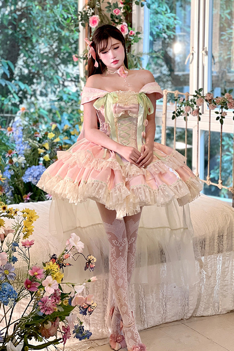Gothic Lolita Dress - Tulip Love Song, Pink, Ruffled, Layered, Lace-Up - additional product view 2