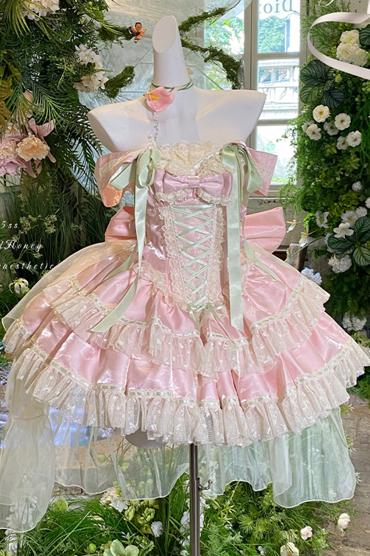 Gothic Lolita Dress - Tulip Love Song, Pink, Ruffled, Layered, Lace-Up - additional product view 3