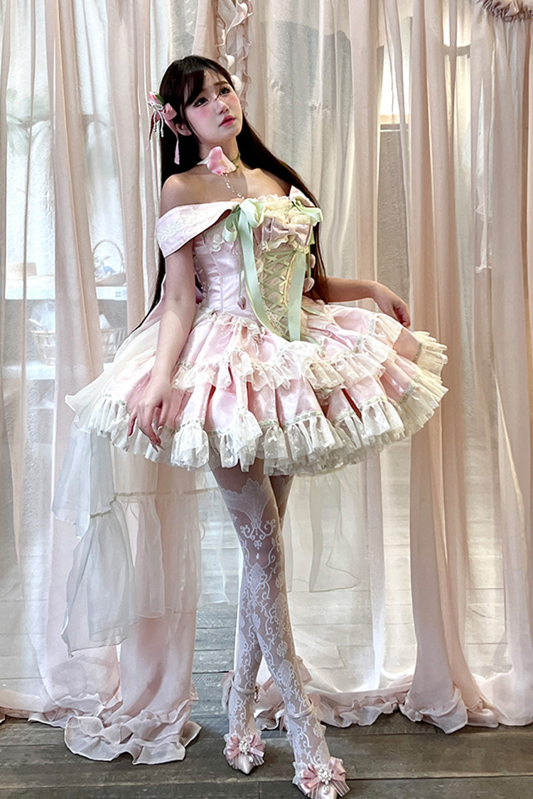Gothic Lolita Dress - Tulip Love Song, Pink, Ruffled, Layered, Lace-Up - additional product view 6