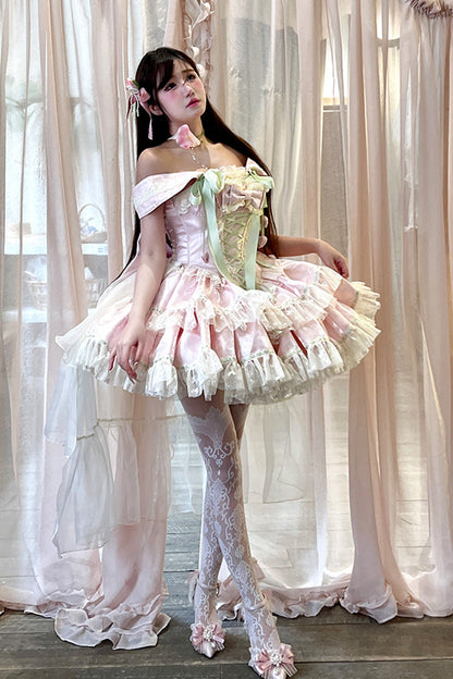 Gothic Lolita Dress - Tulip Love Song, Pink, Ruffled, Layered, Lace-Up - additional product view 6