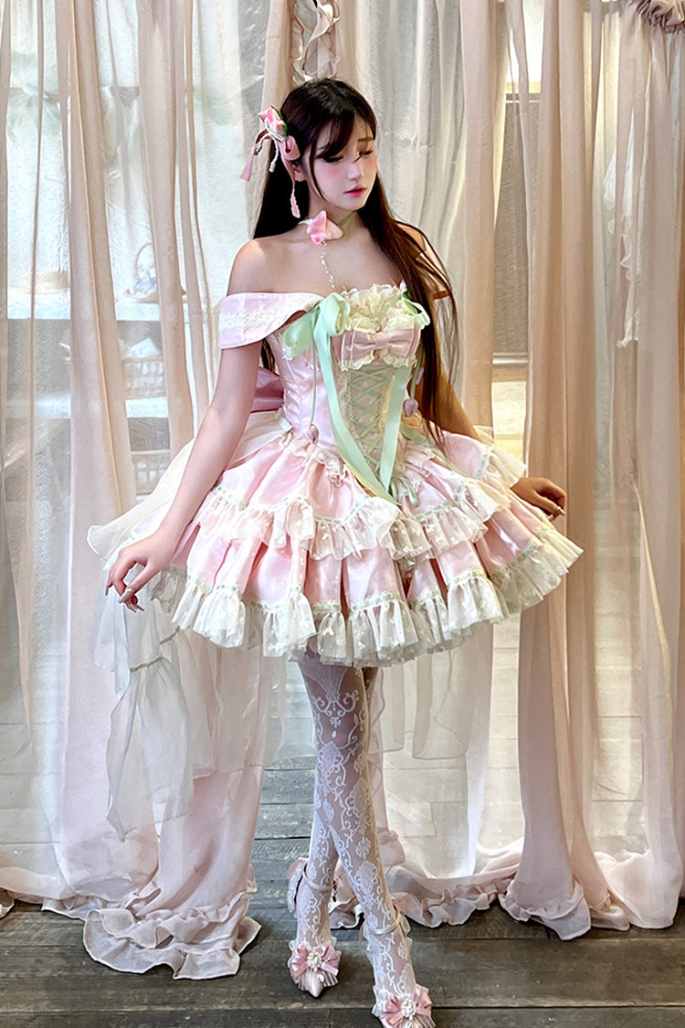 Gothic Lolita Dress - Tulip Love Song, Pink, Ruffled, Layered, Lace-Up - additional product view 7