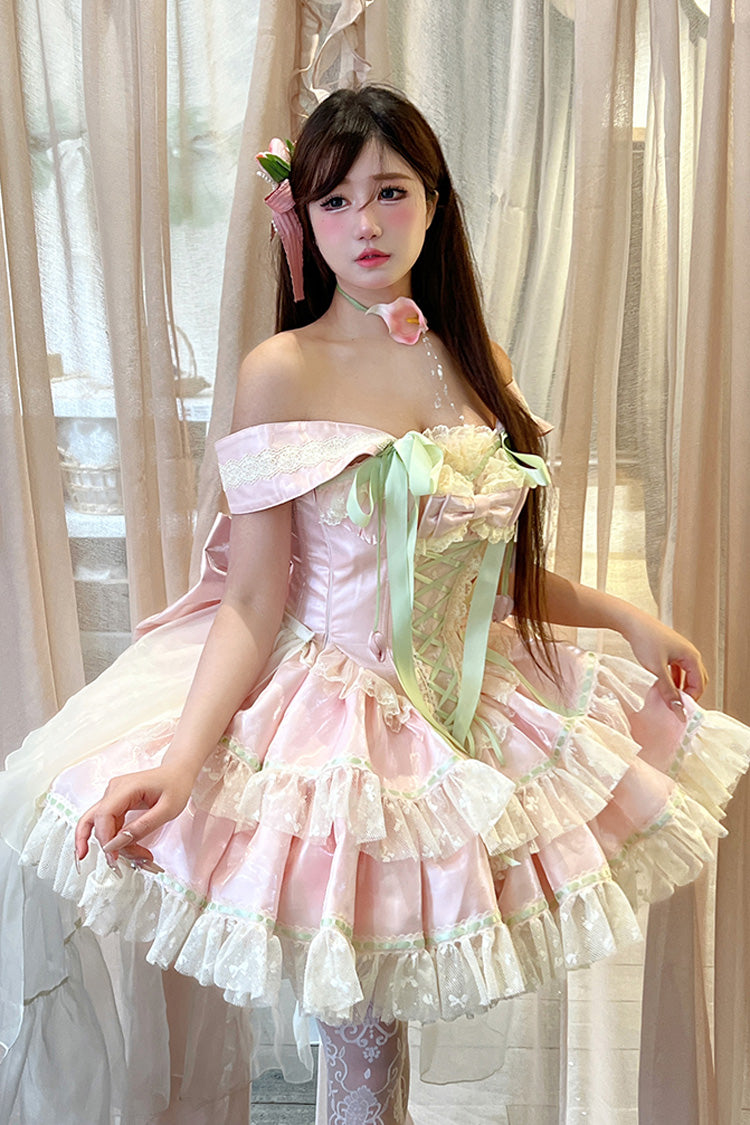 Gothic Lolita Dress - Tulip Love Song, Pink, Ruffled, Layered, Lace-Up - additional product view 9
