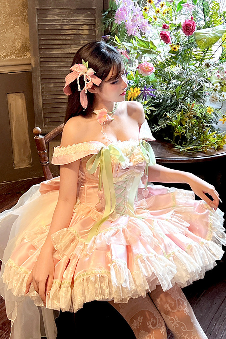Gothic Lolita Dress - Tulip Love Song, Pink, Ruffled, Layered, Lace-Up - additional product view 10