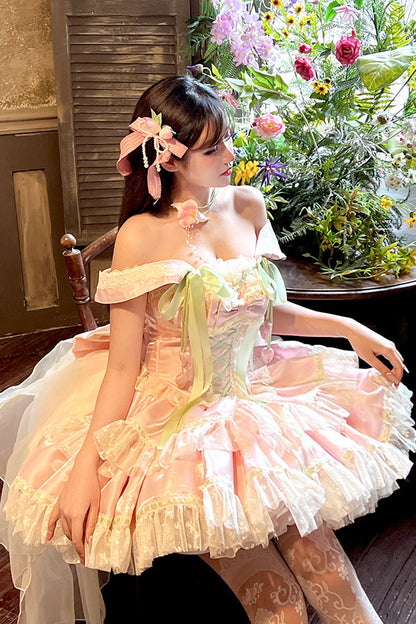Gothic Lolita Dress - Tulip Love Song, Pink, Ruffled, Layered, Lace-Up - additional product view 10
