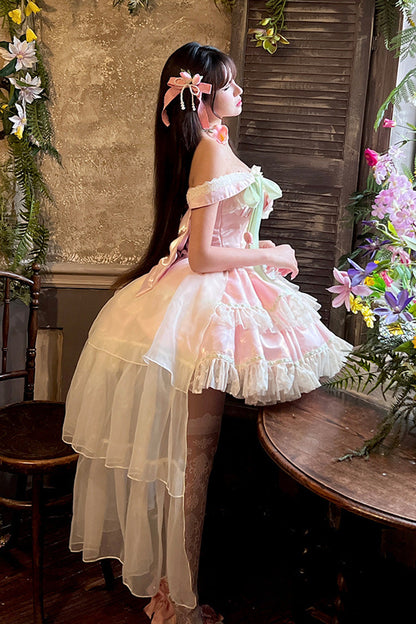 Gothic Lolita Dress - Tulip Love Song, Pink, Ruffled, Layered, Lace-Up - additional product view 11