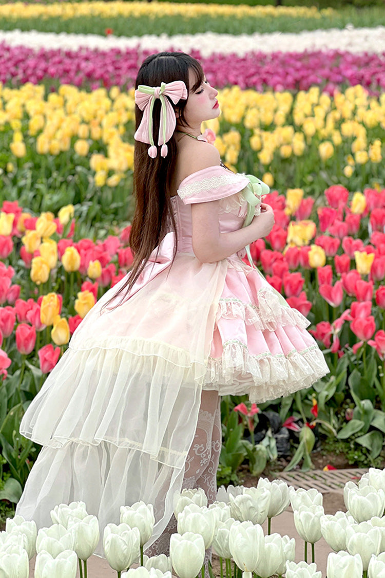 Gothic Lolita Dress - Tulip Love Song, Pink, Ruffled, Layered, Lace-Up - additional product view 12