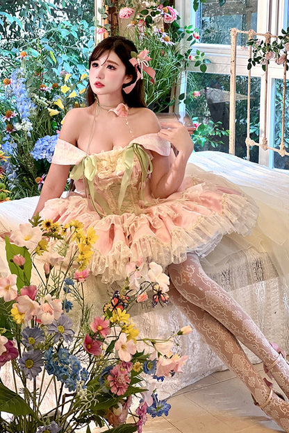 Gothic Lolita Dress - Tulip Love Song, Pink, Ruffled, Layered, Lace-Up - additional product view 14