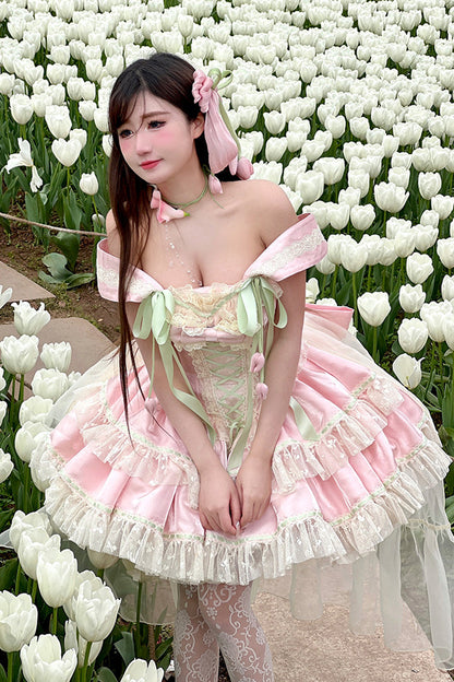 Gothic Lolita Dress - Tulip Love Song, Pink, Ruffled, Layered, Lace-Up - additional product view 15