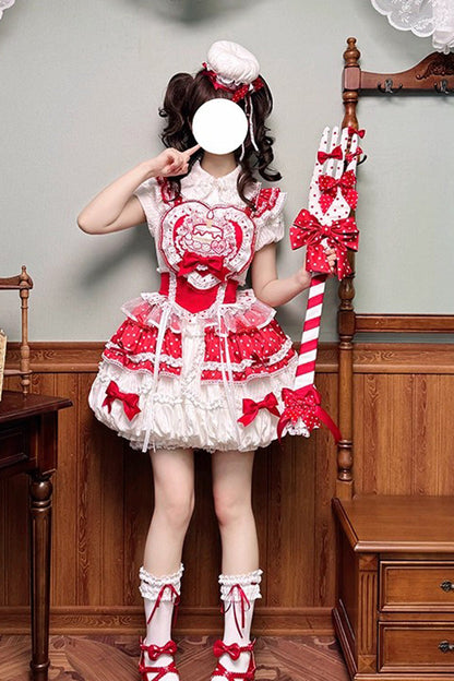 Gothic Lolita Dress - Twin Bears, 2 Colors, Printed, Sweet Style, Bow Detail - additional product view 2