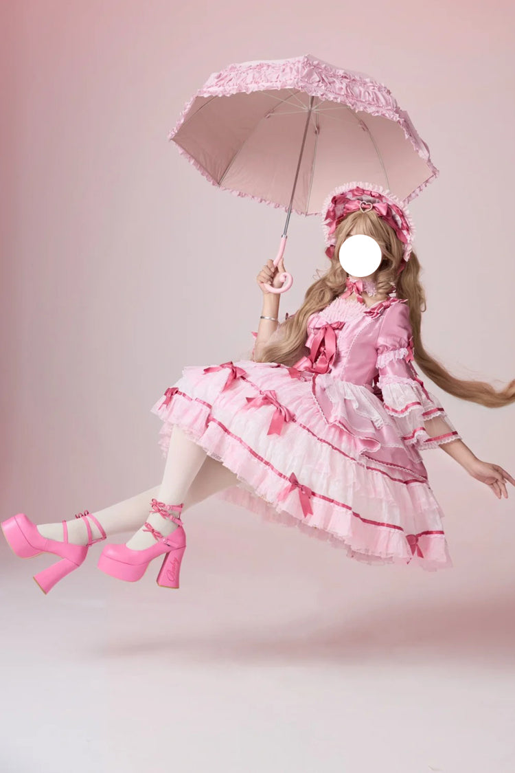 Gothic Lolita Dress - Velvet Cake, Pink, Detachable Detail, Long Sleeves, Sweet Style - additional product view 2