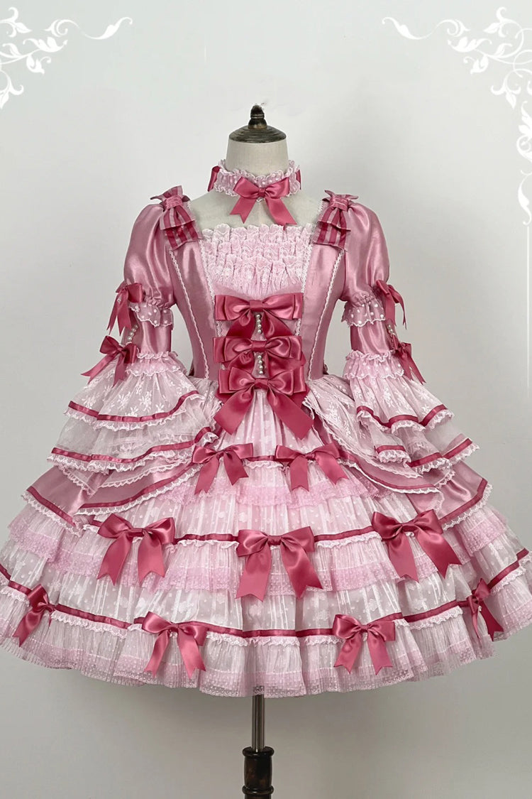 Gothic Lolita Dress - Velvet Cake, Pink, Detachable Detail, Long Sleeves, Sweet Style - additional product view 3