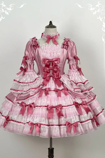 Gothic Lolita Dress - Velvet Cake, Pink, Detachable Detail, Long Sleeves, Sweet Style - additional product view 3