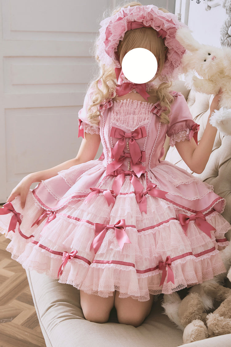Gothic Lolita Dress - Velvet Cake, Pink, Detachable Detail, Long Sleeves, Sweet Style - additional product view 4