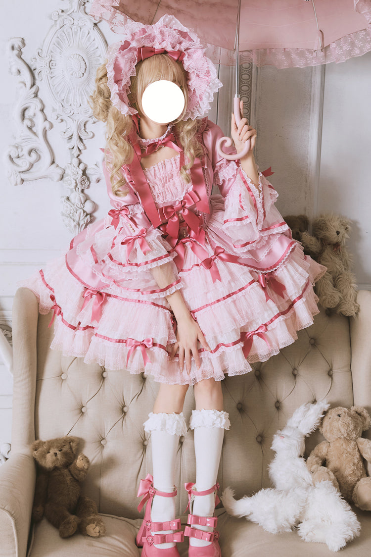 Gothic Lolita Dress - Velvet Cake, Pink, Detachable Detail, Long Sleeves, Sweet Style - additional product view 5