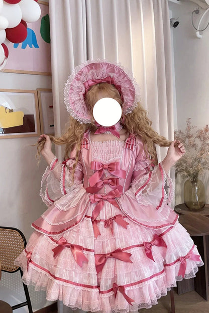 Gothic Lolita Dress - Velvet Cake, Pink, Detachable Detail, Long Sleeves, Sweet Style - additional product view 6