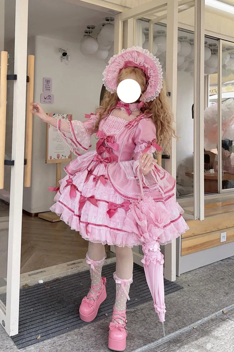 Gothic Lolita Dress - Velvet Cake, Pink, Detachable Detail, Long Sleeves, Sweet Style - additional product view 8