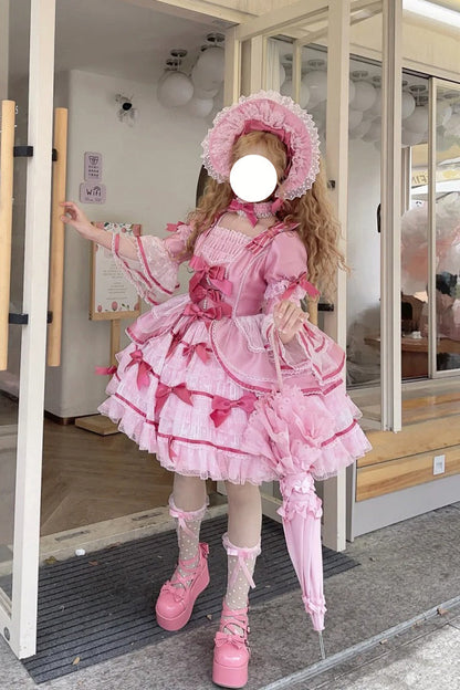 Gothic Lolita Dress - Velvet Cake, Pink, Detachable Detail, Long Sleeves, Sweet Style - additional product view 8