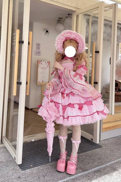 Gothic Lolita Dress - Velvet Cake, Pink, Detachable Detail, Long Sleeves, Sweet Style - additional product view 9