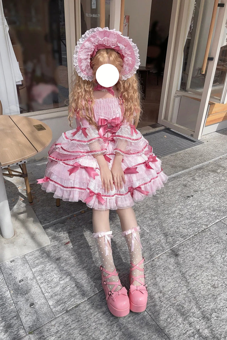 Gothic Lolita Dress - Velvet Cake, Pink, Detachable Detail, Long Sleeves, Sweet Style - additional product view 10