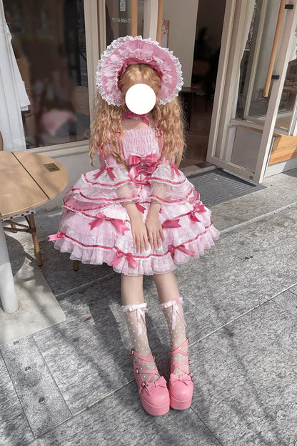 Gothic Lolita Dress - Velvet Cake, Pink, Detachable Detail, Long Sleeves, Sweet Style - additional product view 10