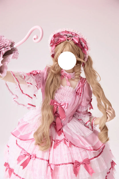 Gothic Lolita Dress - Velvet Cake, Pink, Detachable Detail, Long Sleeves, Sweet Style - additional product view 11