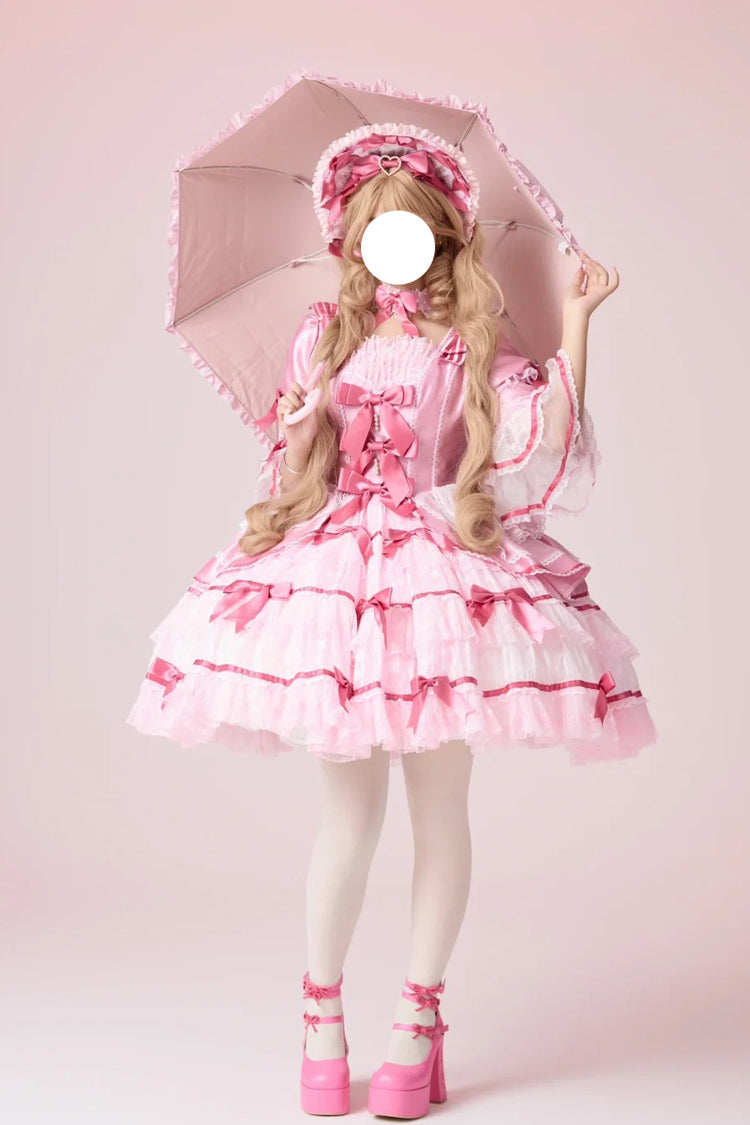 Gothic Lolita Dress - Velvet Cake, Pink, Detachable Detail, Long Sleeves, Sweet Style - main product image