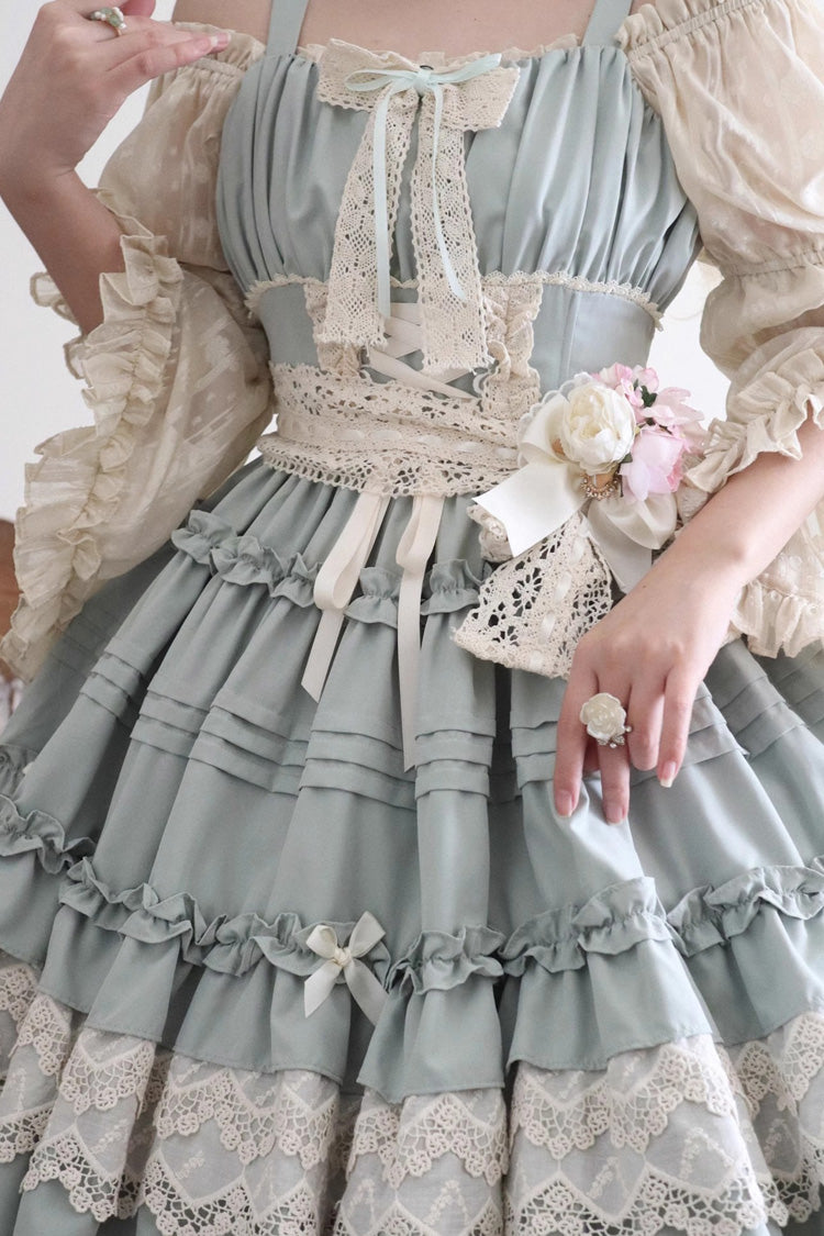 Gothic Lolita Dress - Vivian, Green, Sweet Style, Bow Detail, Lace Trim - additional product view 2