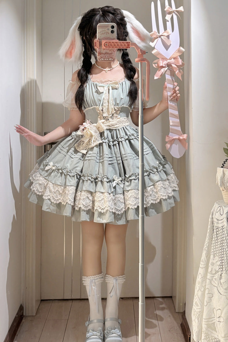 Gothic Lolita Dress - Vivian, Green, Sweet Style, Bow Detail, Lace Trim - additional product view 4