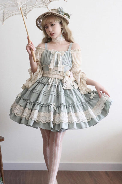 Gothic Lolita Dress - Vivian, Green, Sweet Style, Bow Detail, Lace Trim - main product image