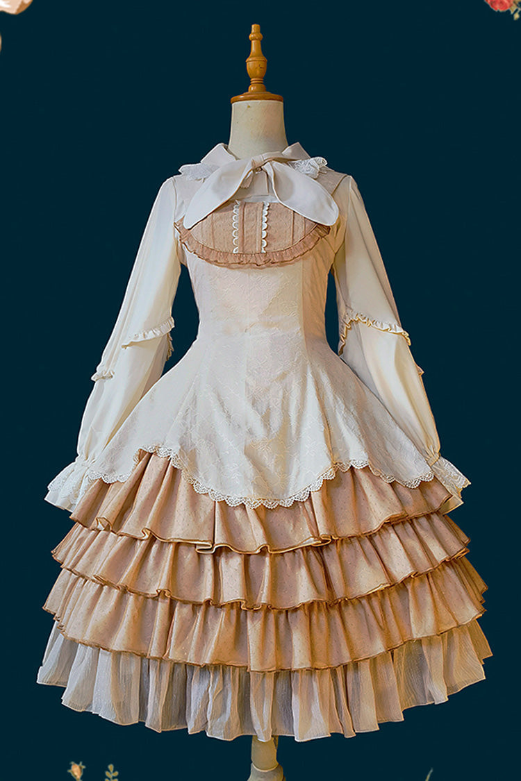 Gothic Lolita Dress - Waltz, 2 Colors, Lace Trim, Ruffled, Layered - S Apricot / M Apricot / L Apricot option