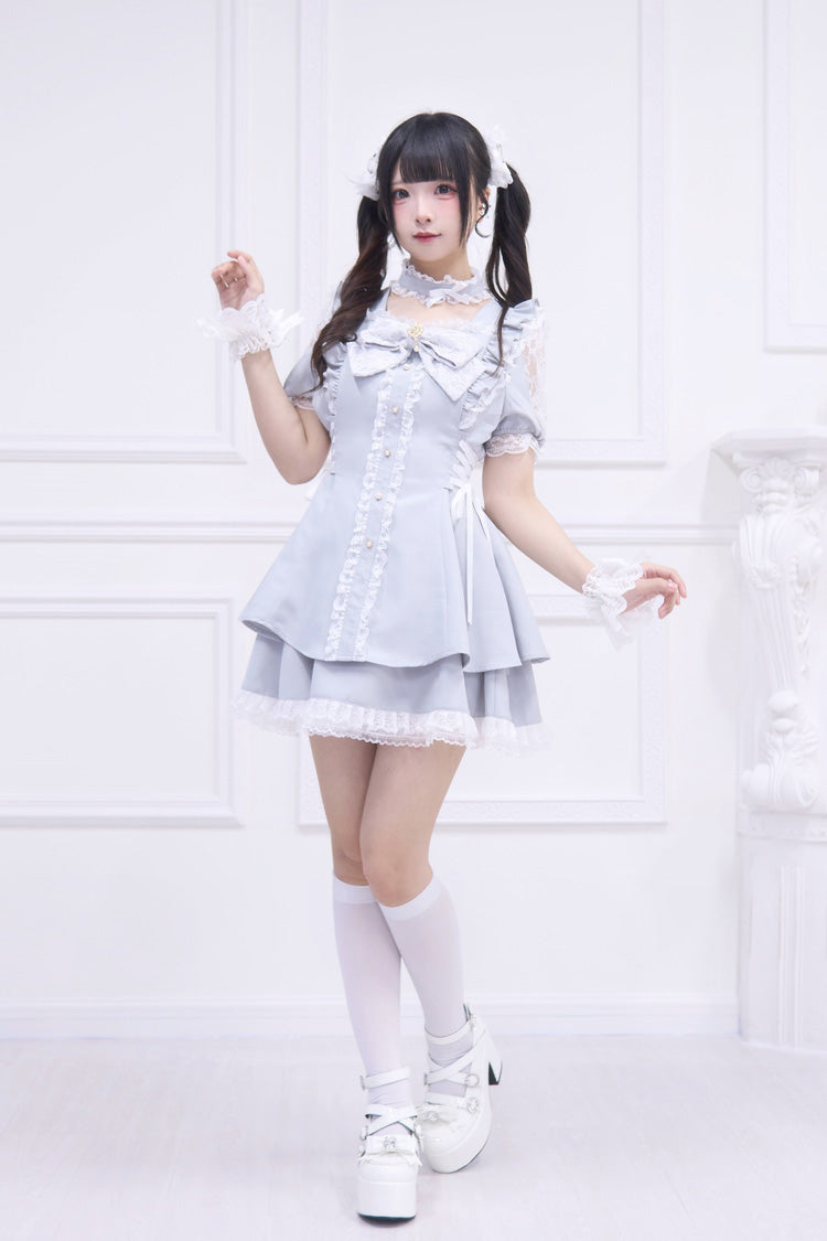 Gothic Lolita Dress - Waltz, Blue, Bow Detail, Ruffled - Kawaii Statement Dress - additional product view 2