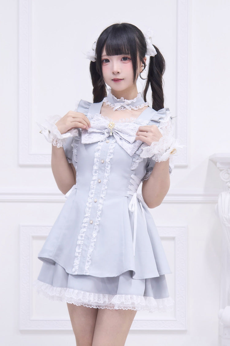 Gothic Lolita Dress - Waltz, Blue, Bow Detail, Ruffled - Kawaii Statement Dress - additional product view 3