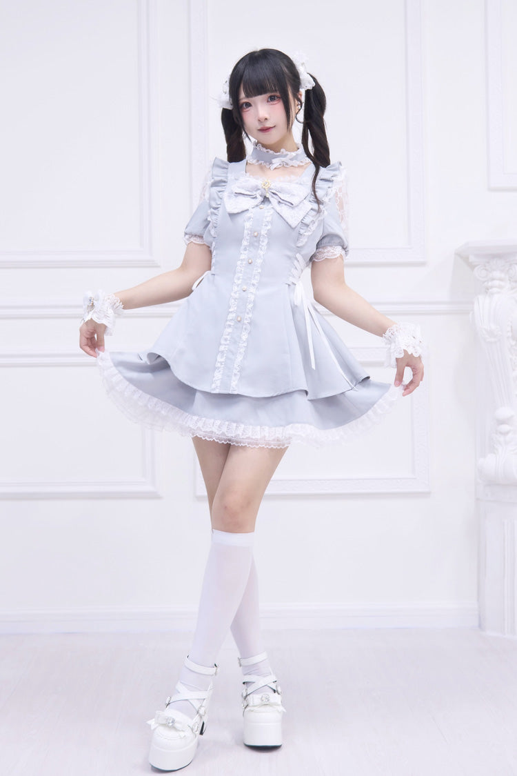 Gothic Lolita Dress - Waltz, Blue, Bow Detail, Ruffled - Kawaii Statement Dress - additional product view 4