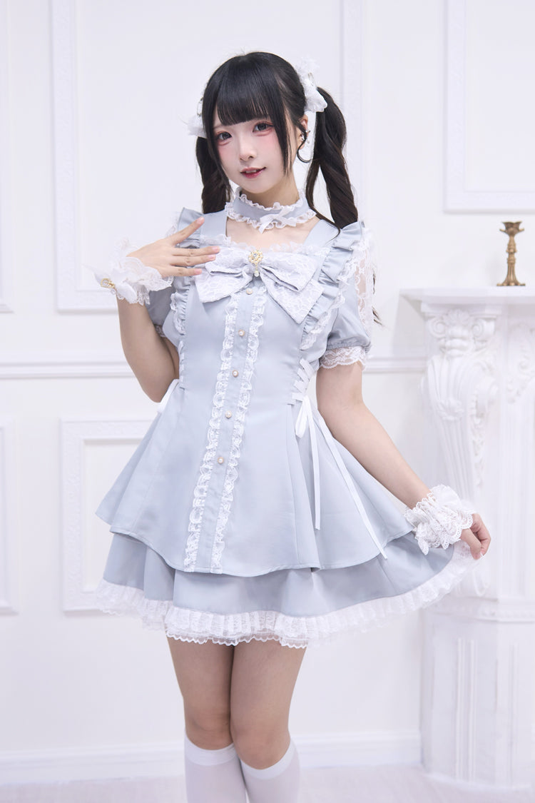 Gothic Lolita Dress - Waltz, Blue, Bow Detail, Ruffled - Kawaii Statement Dress - main product image