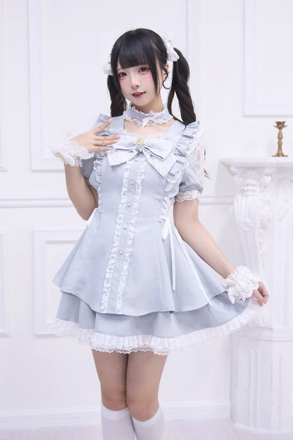 Gothic Lolita Dress - Waltz, Blue, Bow Detail, Ruffled - Kawaii Statement Dress - main product image
