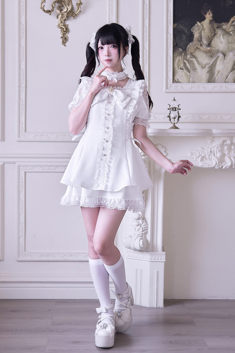 Gothic Lolita Dress - Waltz, White, Bow Detail, Ruffled - Tea Party Dress - additional product view 3