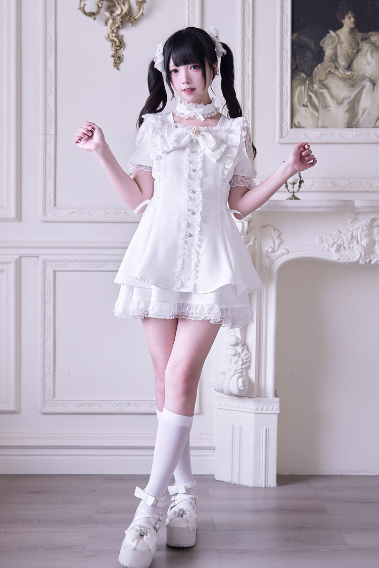 Gothic Lolita Dress - Waltz, White, Bow Detail, Ruffled - Tea Party Dress - additional product view 4
