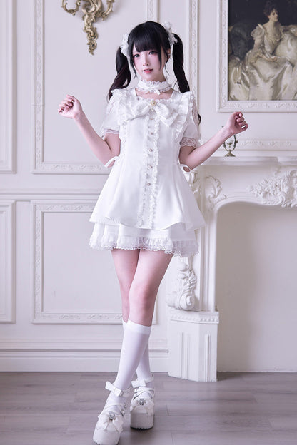 Gothic Lolita Dress - Waltz, White, Bow Detail, Ruffled - Tea Party Dress - additional product view 4